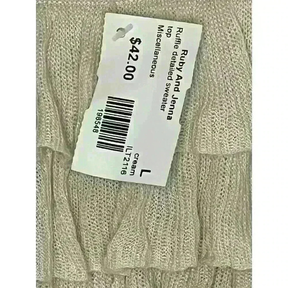 Lalavon Women's Ivory Ruffle Detail Square Neck Sweater Top Size L - Picture 9 of 12